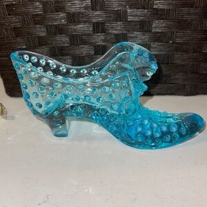Vintage 1940 blue Fenton hobnail shoe Cinderella design